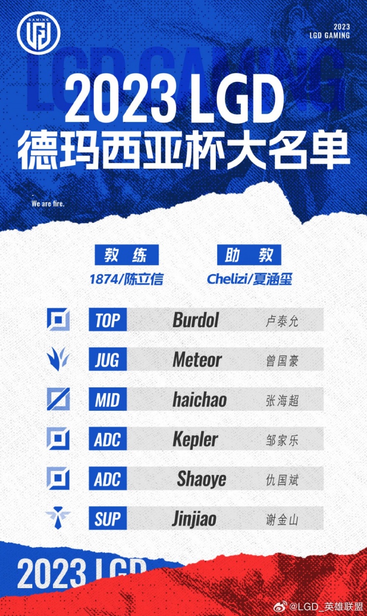 LGD公布德杯大名单：全主力！Burdol/Meteor/haichao/Kepler/Jinjiao