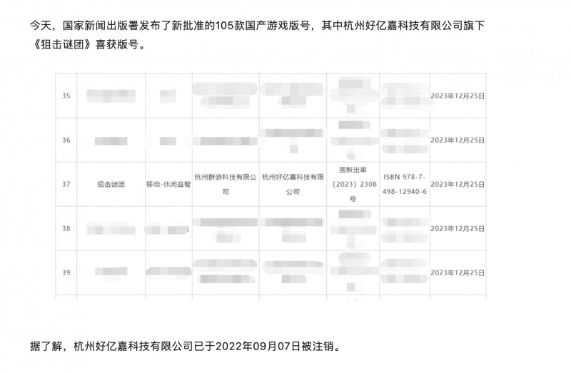 版号来了但是公司倒了！网友发现新批准游戏版号中有公司已经注销