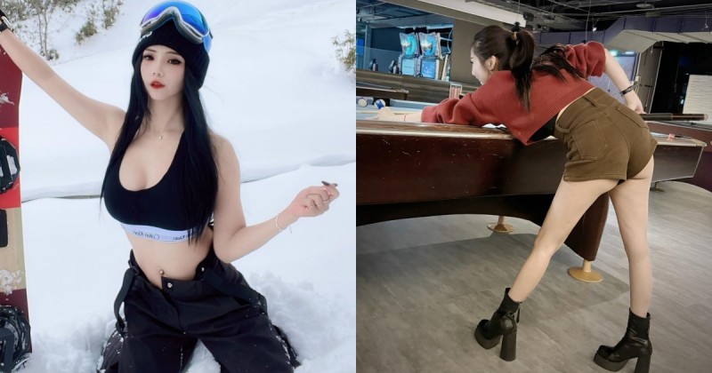 【蜗牛电竞】149cm嬌小正妹「陳希」打撞球，兩顆渾圓小白球意外掉出！