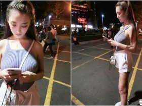 【蜗牛电竞】路上出現野生「背心爆乳妹」!邪惡斜背包「緊勒大奶」畫面超霸氣!好想跟她要電話!