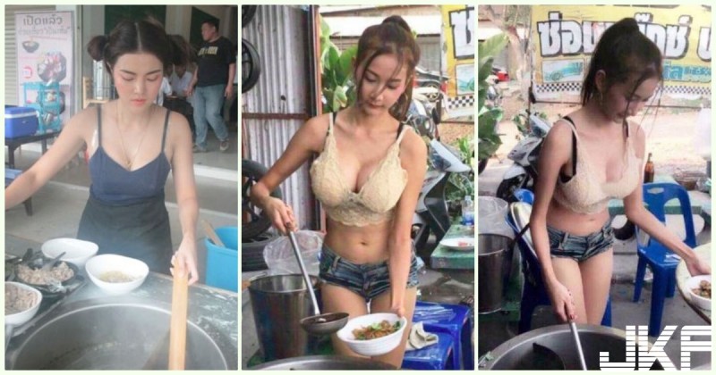 男客暴動！夜市小吃攤「大奶女店員」服務畫面好H喔！超挑逗「辣妹服務」太銷魂了…