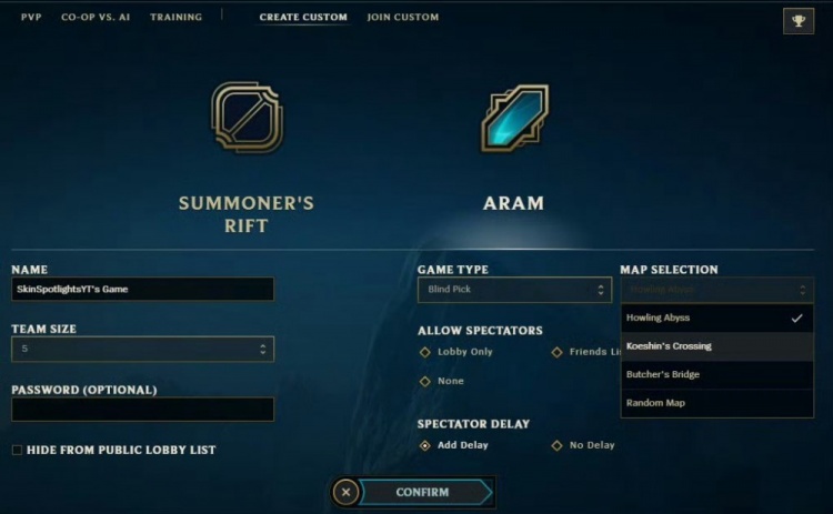 【蜗牛电竞】LOL测试服:下版本自定义可以选择大乱斗地图!