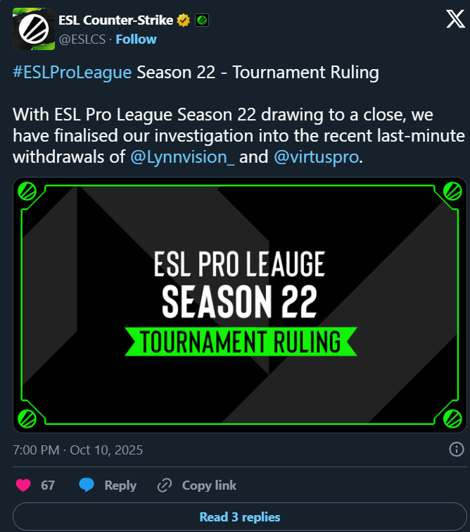 【蜗牛电竞】LVG被ESL官方禁止参与下一届ESL赛事:因签证问题迟迟未得到解决