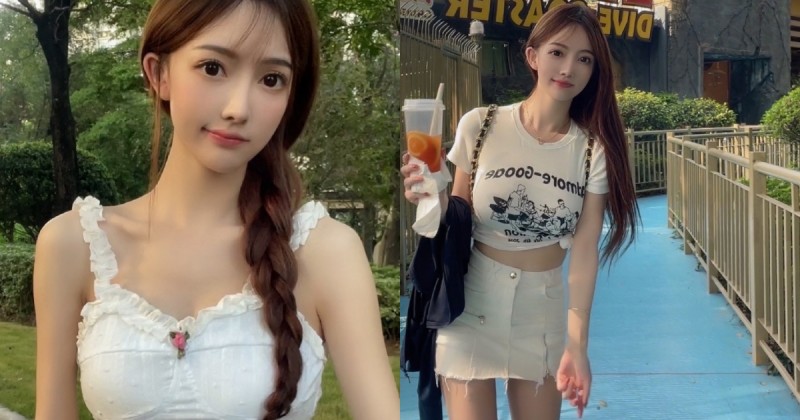 【蜗牛电竞】長相超甜的「廣州巨乳妹」，遊樂園玩耍秀豐滿弧度和「迷人小蠻腰」！