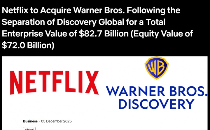 【蜗牛电竞】流媒体行业地震!Netfix网飞宣布以827亿美元收购华纳兄弟