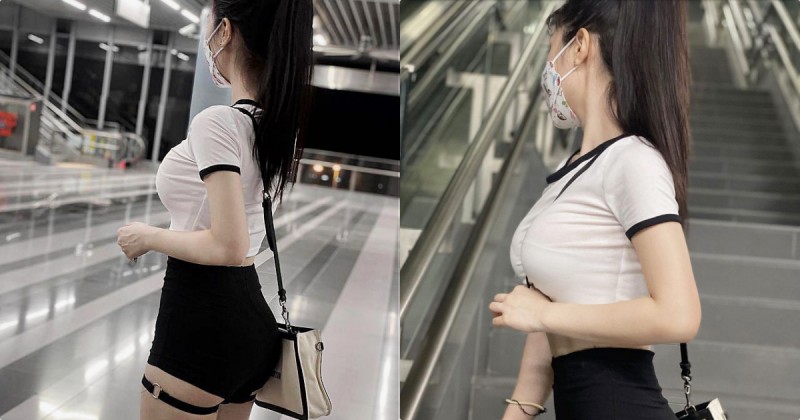 【蜗牛电竞】火車站「超辣爆乳口罩正妹」，側身的雄偉曲線讓人直呼：好巨！