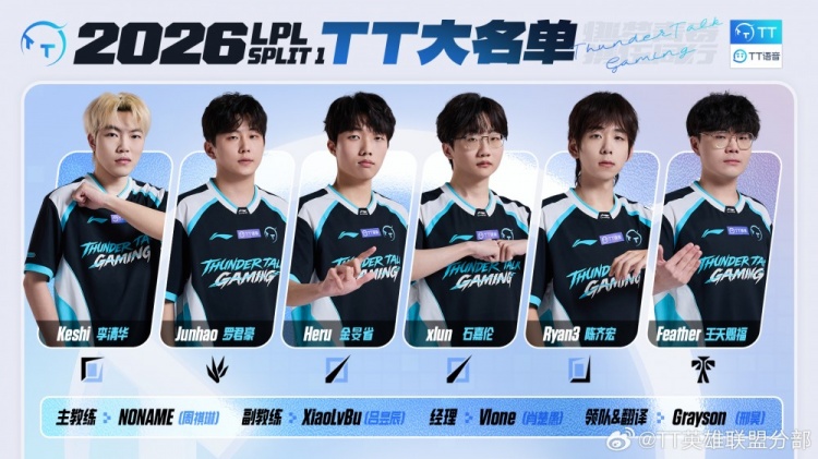 【蜗牛电竞】TT公布新赛季大名单：Keshi/Junhao/Heru/Ryan3/Feather