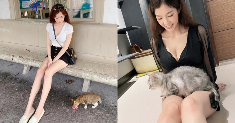 【蜗牛电竞】正妹「羅莉Rolly」與貓互動畫面太辣，「修長的大美腿」太逆天了！