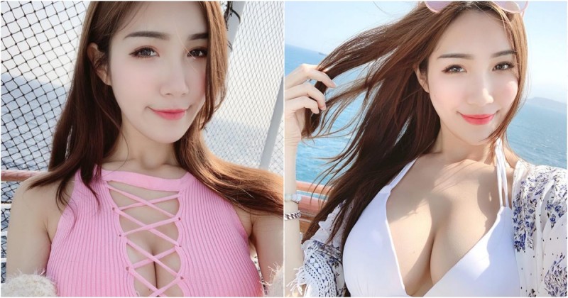 【蜗牛电竞】長腿正妹「林妤霜」郵輪上大放風采 粉紅背心中路大開只靠綁帶hold重量！