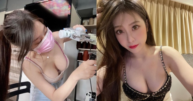 【蜗牛电竞】長髮正妹「爆乳彎腰」手作地毯！「白嫩雙球」呼之欲出害人很難專心！