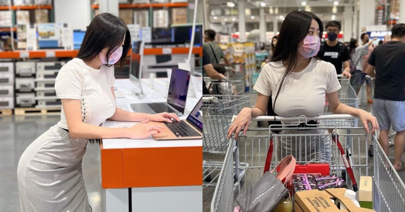 【蜗牛电竞】美式賣場驚見妹子「前凸後翹」試用電腦　火辣採購太犯規