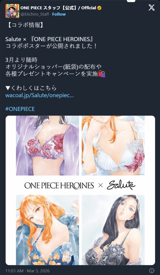 【蜗牛电竞】日本内衣品牌联动《海贼王》外传：娜美与罗宾新造型惊艳亮相