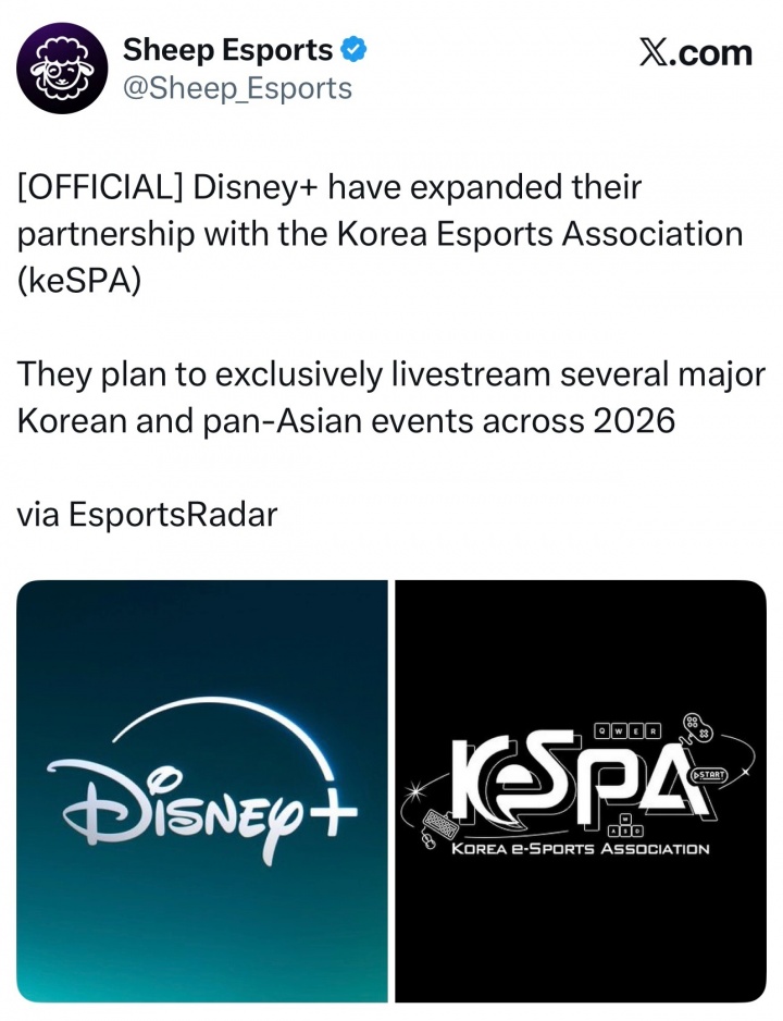 【蜗牛电竞】不会又要看小众盗播吧？Disney+ 扩大和keSPA的合作关系 计划独播多项赛事