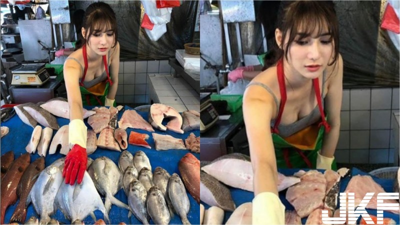 【蜗牛电竞】捕獲超正「魚販正妹」 劉芃芃，低胸背心大露深溝 真的是市場最美風景…